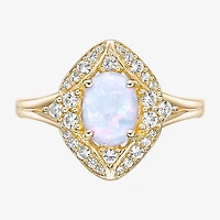 Womens Lab Created White Opal 18K Gold Over Silver Cocktail Ring