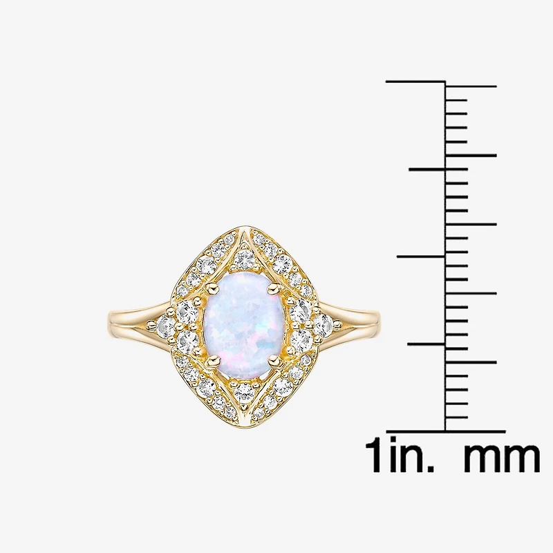 Womens Lab Created White Opal 18K Gold Over Silver Cocktail Ring