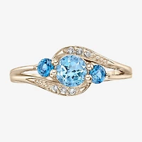 Womens Genuine Blue Topaz 18K Gold Over Silver Cocktail Ring