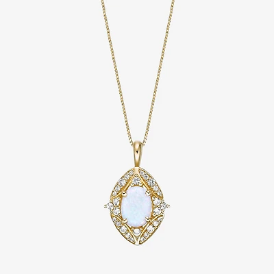 Womens Lab Created White Opal 18K Gold Over Silver Oval 18 Inch Pendant Necklace