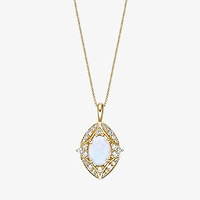 Womens Lab Created White Opal 18K Gold Over Silver Oval 18 Inch Pendant Necklace