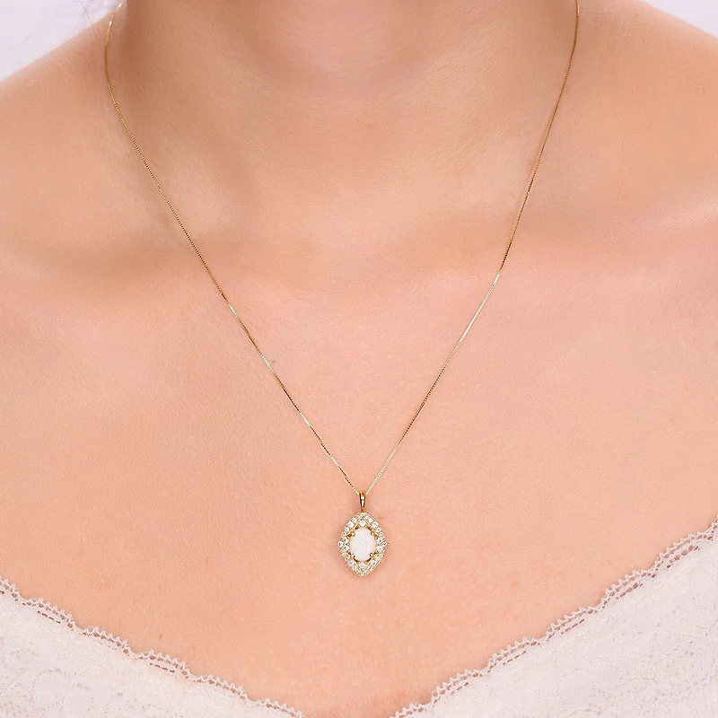 Womens Lab Created White Opal 18K Gold Over Silver Oval 18 Inch Pendant Necklace