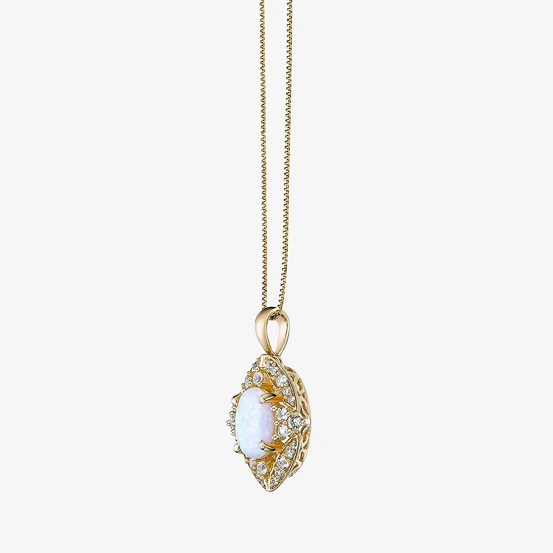 Womens Lab Created White Opal 18K Gold Over Silver Oval 18 Inch Pendant Necklace
