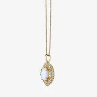 Womens Lab Created White Opal 18K Gold Over Silver Oval 18 Inch Pendant Necklace