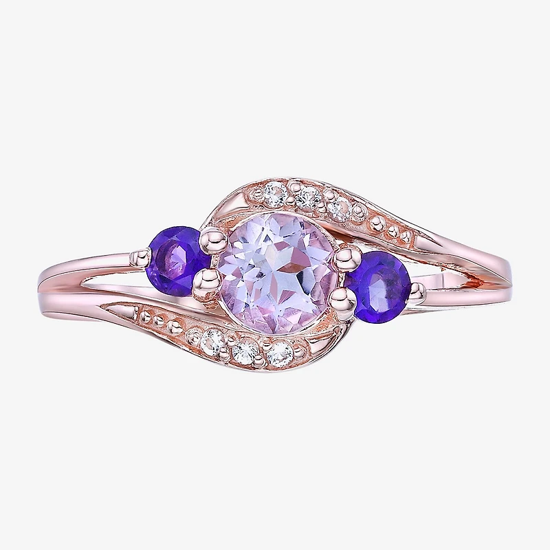 Womens Genuine Purple Amethyst 18K Gold Over Silver Cocktail Ring