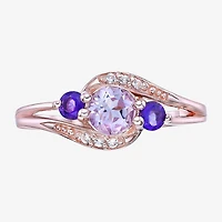 Womens Genuine Purple Amethyst 18K Gold Over Silver Cocktail Ring