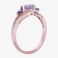Womens Genuine Purple Amethyst 18K Gold Over Silver Cocktail Ring
