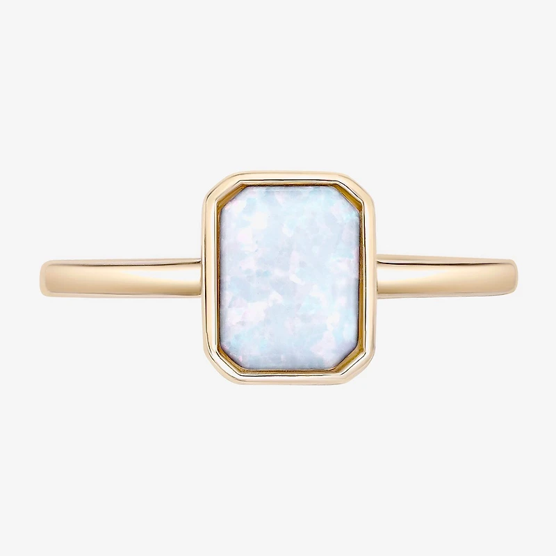 Womens Lab Created White Opal 18K Gold Over Silver Cocktail Ring