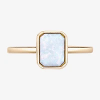 Womens Lab Created White Opal 18K Gold Over Silver Cocktail Ring