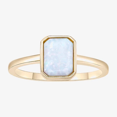Womens Lab Created White Opal 18K Gold Over Silver Cocktail Ring