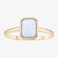 Womens Lab Created White Opal 18K Gold Over Silver Cocktail Ring