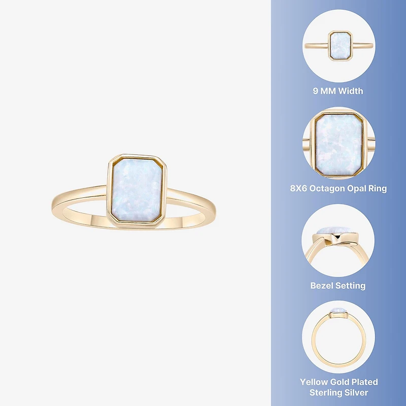 Womens Lab Created White Opal 18K Gold Over Silver Cocktail Ring