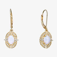 Womens Lab Created White Opal 18K Gold Over Silver Oval Drop Earrings