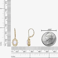 Womens Lab Created White Opal 18K Gold Over Silver Oval Drop Earrings