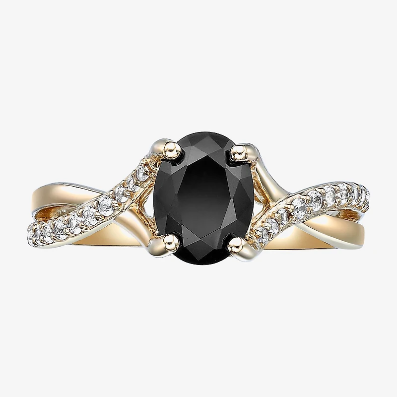 Womens Genuine Black Onyx 18K Gold Over Silver Cocktail Ring