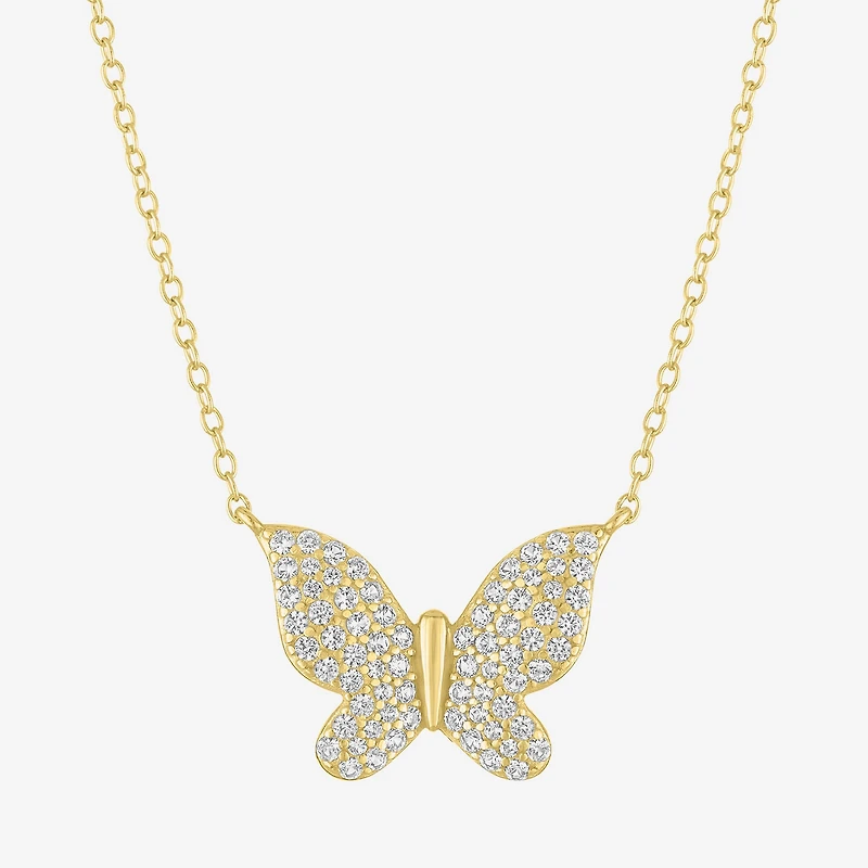 Yes, Please! Womens Lab Created White Sapphire Sterling Silver Butterfly 16 Inch Pendant Necklace
