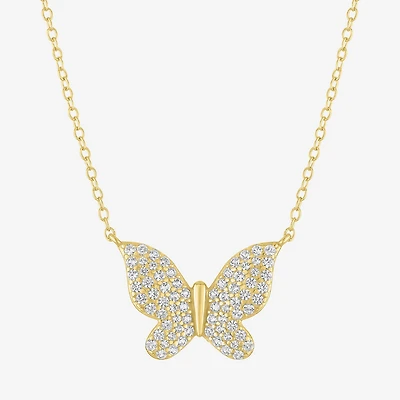 Yes, Please! Womens Lab Created White Sapphire Sterling Silver Butterfly 16 Inch Pendant Necklace
