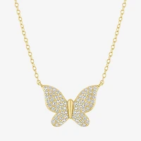 Yes, Please! Womens Lab Created White Sapphire Sterling Silver Butterfly 16 Inch Pendant Necklace