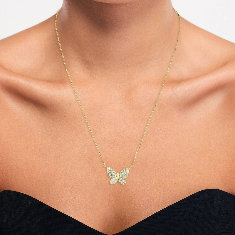 Yes, Please! Womens Lab Created White Sapphire Sterling Silver Butterfly 16 Inch Pendant Necklace