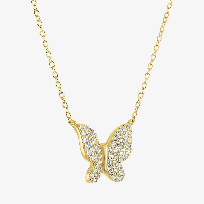 Yes, Please! Womens Lab Created White Sapphire Sterling Silver Butterfly 16 Inch Pendant Necklace