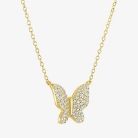 Yes, Please! Womens Lab Created White Sapphire Sterling Silver Butterfly 16 Inch Pendant Necklace