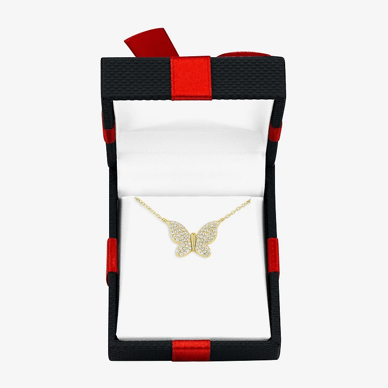 Yes, Please! Womens Lab Created White Sapphire Sterling Silver Butterfly 16 Inch Pendant Necklace