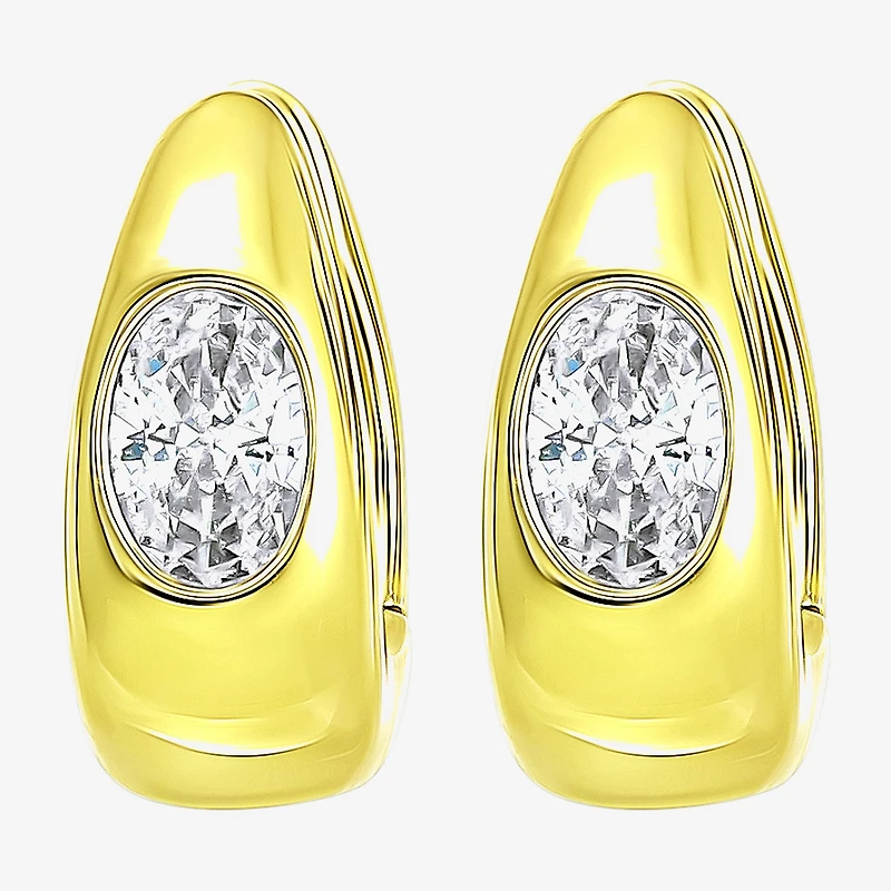 Womens White Cubic Zirconia 14K Gold Over Silver Hoop Earrings