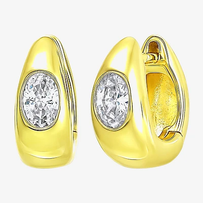 Womens White Cubic Zirconia 14K Gold Over Silver Hoop Earrings