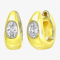 Womens White Cubic Zirconia 14K Gold Over Silver Hoop Earrings