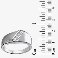 Mens White Cubic Zirconia Sterling Silver Band