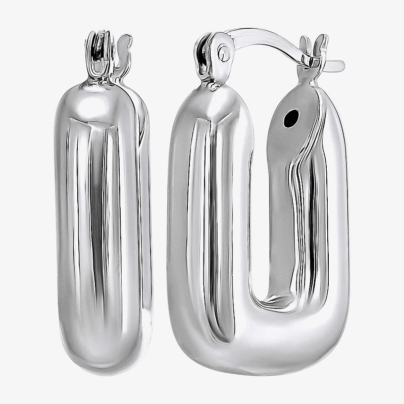 Womens Sterling Silver Rectangular Hoop Earrings