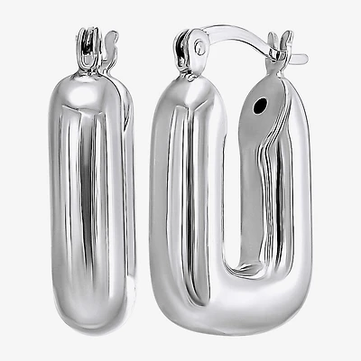 Womens Sterling Silver Rectangular Hoop Earrings