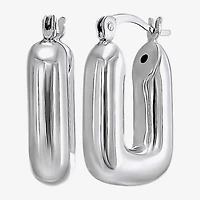 Womens Sterling Silver Rectangular Hoop Earrings