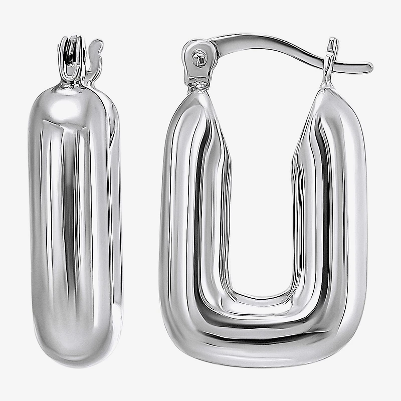Womens Sterling Silver Rectangular Hoop Earrings