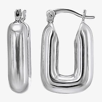 Womens Sterling Silver Rectangular Hoop Earrings