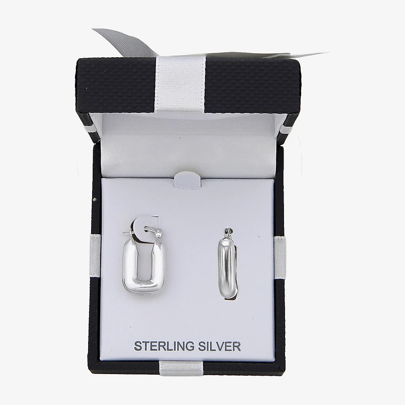 Womens Sterling Silver Rectangular Hoop Earrings