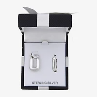 Womens Sterling Silver Rectangular Hoop Earrings