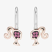 Womens Lab Created Pink Sapphire 10K Rose Gold Sterling Silver Barbie Drop Earrings