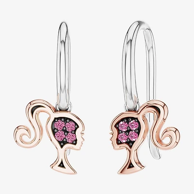 Womens Lab Created Pink Sapphire 10K Rose Gold Sterling Silver Barbie Drop Earrings