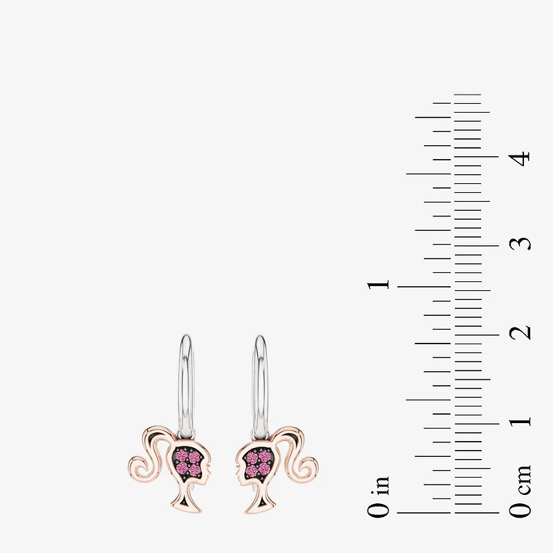 Womens Lab Created Pink Sapphire 10K Rose Gold Sterling Silver Barbie Drop Earrings