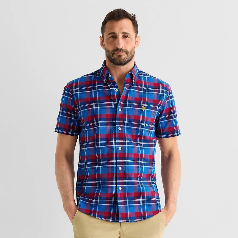 U.S. Polo Assn. Plaid Mens Short Sleeve Classic Fit Stretch Fabric Button-Down Shirt