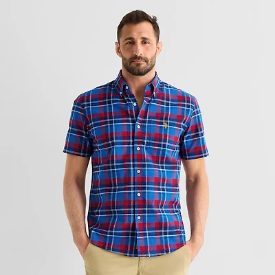 U.S. Polo Assn. Plaid Mens Short Sleeve Classic Fit Stretch Fabric Button-Down Shirt
