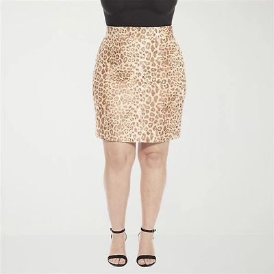 24seven Comfort Apparel Womens Plus Mid Rise Stretch Fabric Pencil Skirt