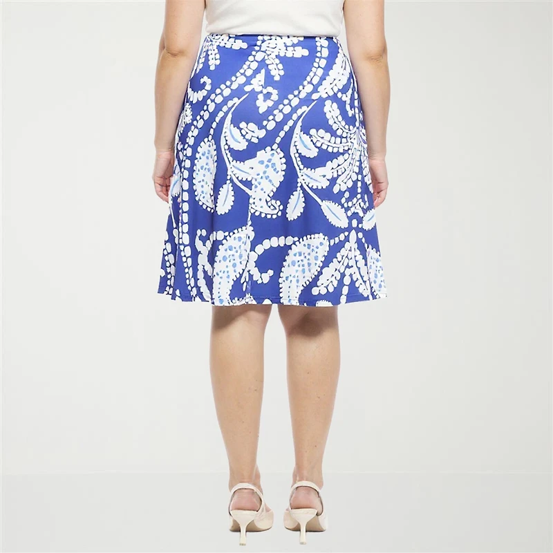 24seven Comfort Apparel Womens Plus Mid Rise A-Line Skirt