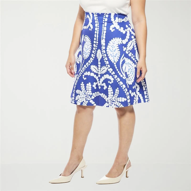24seven Comfort Apparel Womens Plus Mid Rise A-Line Skirt