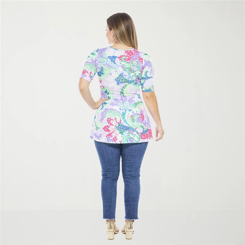 24seven Comfort Apparel Womens Plus Elbow Sleeve Relaxed Fit Henley Shirt