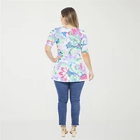 24seven Comfort Apparel Womens Plus Elbow Sleeve Relaxed Fit Henley Shirt
