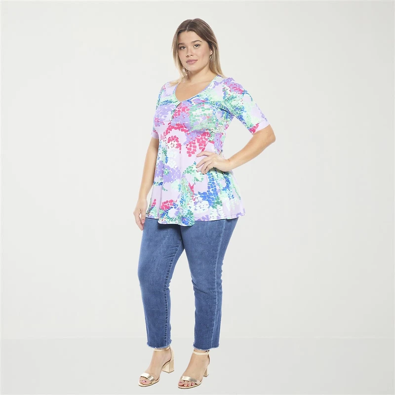 24seven Comfort Apparel Womens Plus Elbow Sleeve Relaxed Fit Henley Shirt