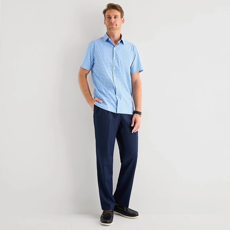 Stafford Cool Tech Mens Short Sleeve Regular Fit Stretch Fabric Wrinkle Free Button-Down Shirt