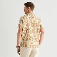 J. Ferrar Linen Blend Mens Short Sleeve Camp Shirt